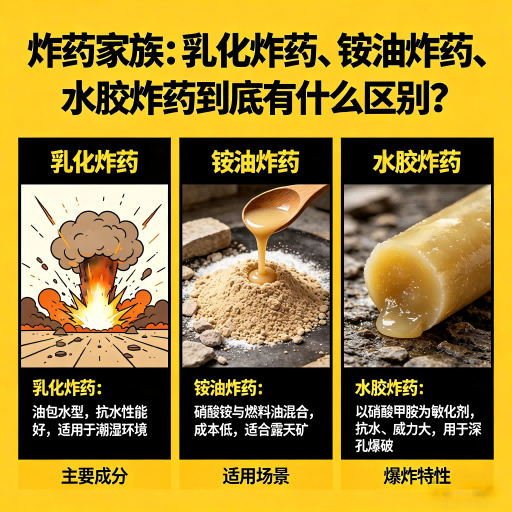 库伦炸药家族：乳化炸药、铵油炸药、水胶炸药到底有什么区别？